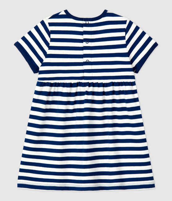 Gestreepte jurk met korte mouwen in jersey voor baby's blauw MEDIEVAL/wit MARSHMALLOW