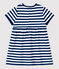Gestreepte jurk met korte mouwen in jersey voor baby's blauw MEDIEVAL/wit MARSHMALLOW
