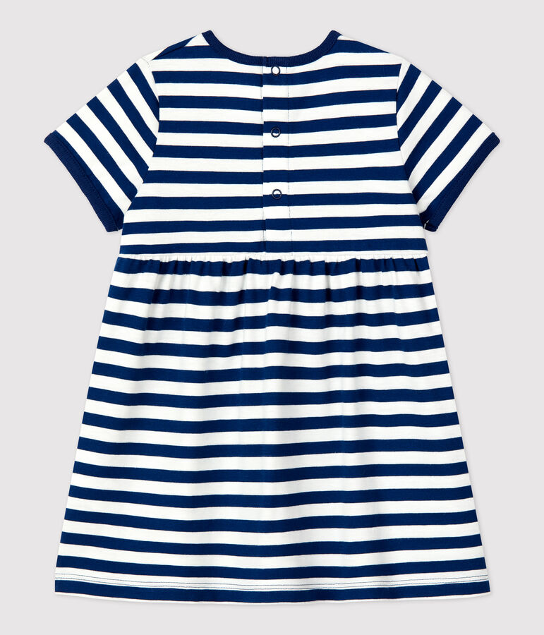 Gestreepte jurk met korte mouwen in jersey voor baby's blauw/wit