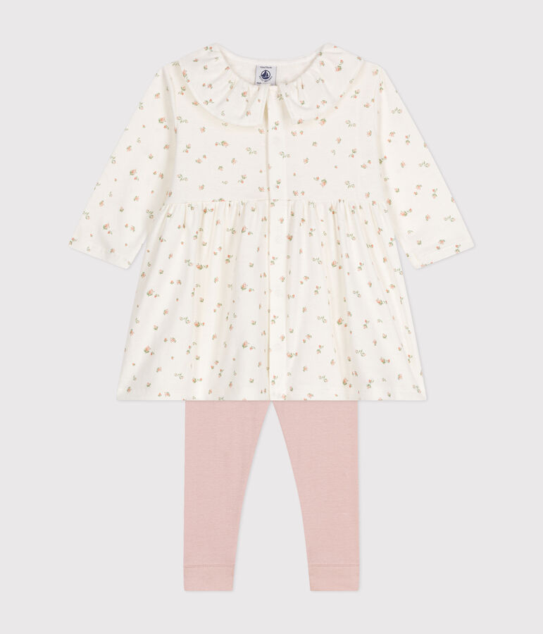 Jurkje met lange mouw en katoenen legging voor baby's wit/multicouleur