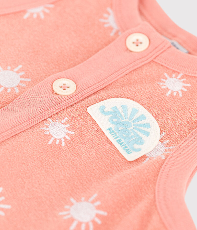 Combicourte b&eacute;b&eacute; en coton &eacute;ponge sans manches, imprim&eacute;e soleils orange/blanc