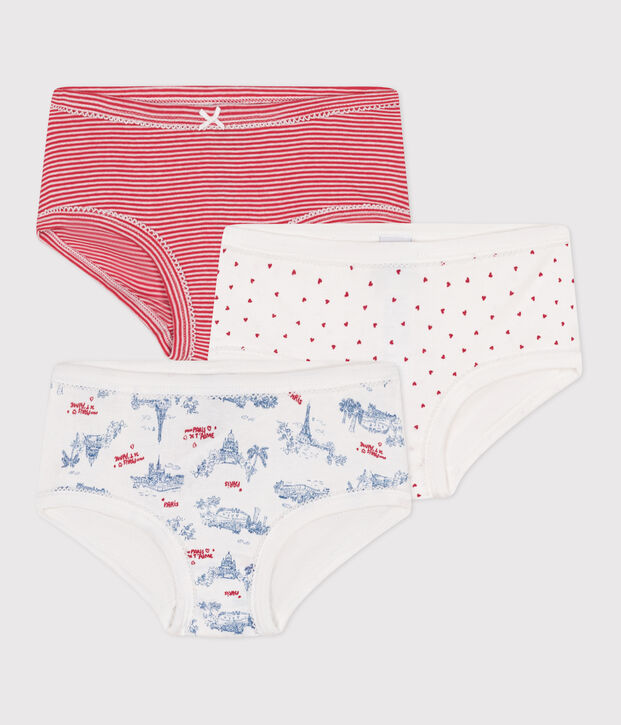 Lot de 3 culottes enfant en coton taille haute imprim&eacute; Paris multicouleur
