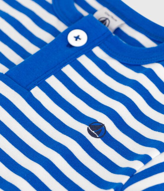 Katoenen T-shirt met korte mouwen en streepjes voor baby's blauw PORCELANA/ MARSHMALLOW