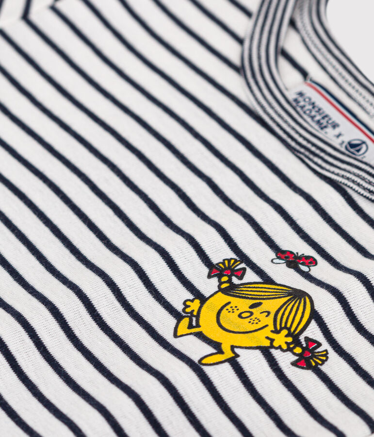 Katoenen meisjesjurk met Monsieur Madame-motiefje wit/blauw