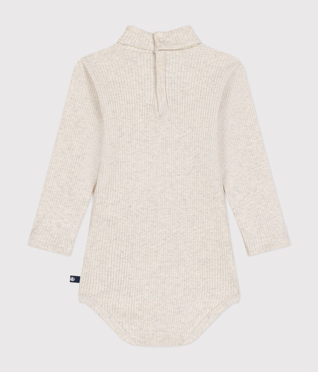 Body manches longues col roul&eacute; en coton b&eacute;b&eacute; beige chin&eacute;