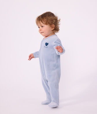 Pyjama b&eacute;b&eacute; en velours uni avec motif plac&eacute;