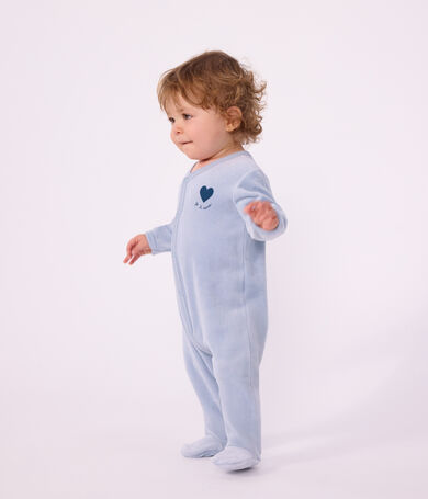 Pyjama b&eacute;b&eacute; en velours uni avec motif plac&eacute;
