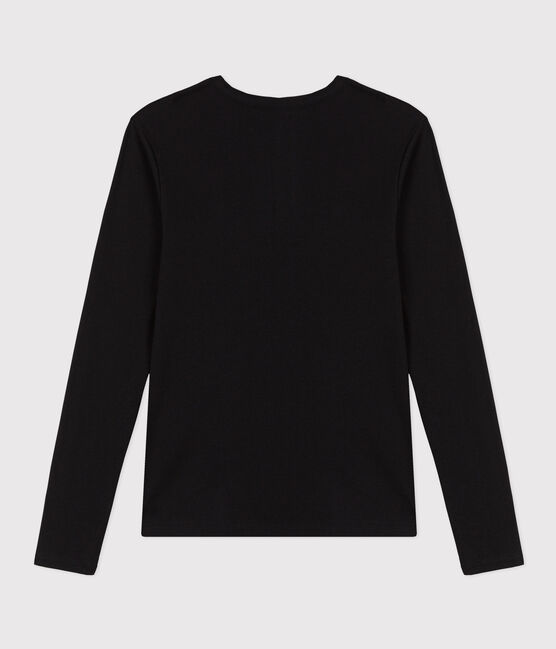 L'Iconique, T-shirt met lange mouw van effen ribstof voor dames zwart BLACK
