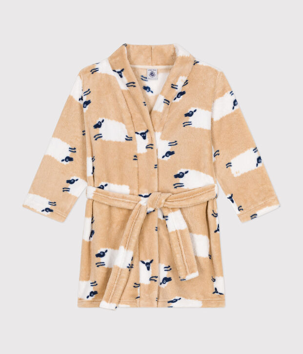 Robe de chambre en polaire imprim&eacute;e enfant beige/multicouleur