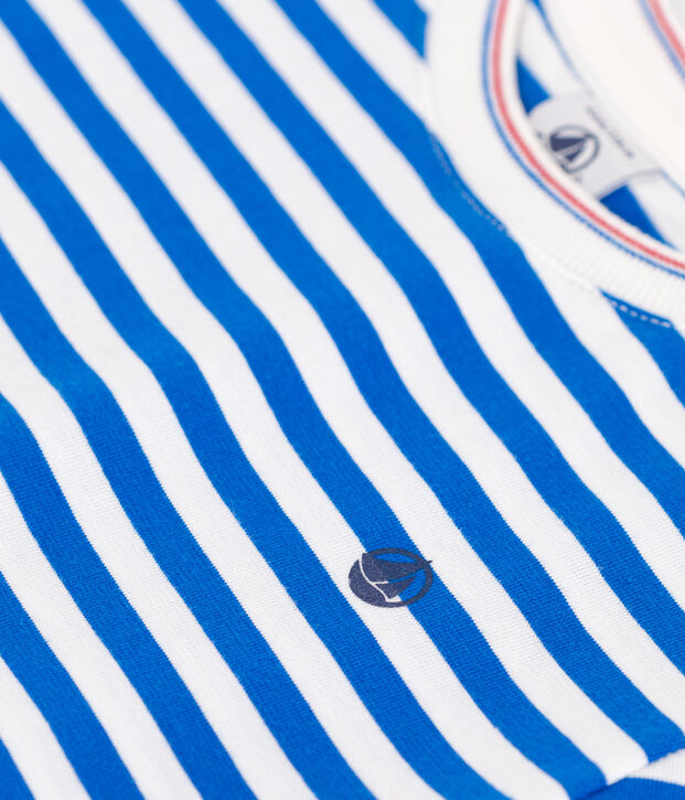 Tee-shirt enfant en coton manches courtes &agrave; rayures bleu/blanc