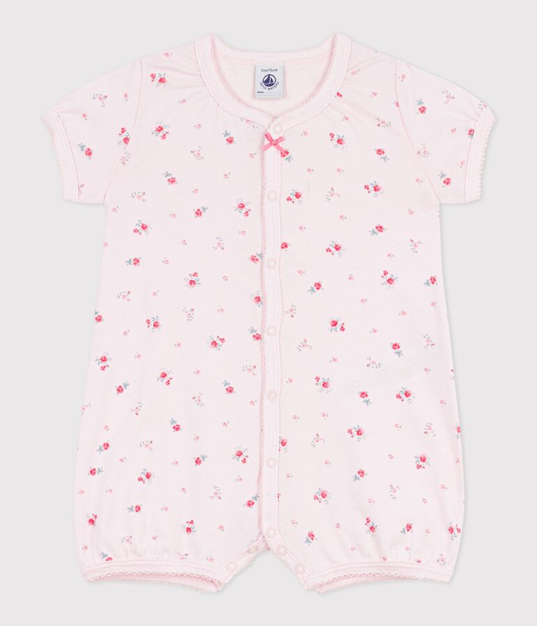 Combinaison courte b&eacute;b&eacute; en coton fleuri rose BARELY/ MULTICO