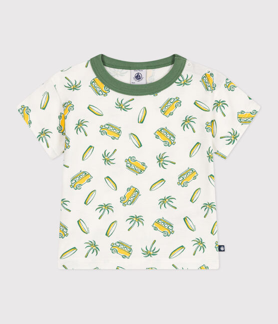 Katoenen T-shirt met korte mouwen en bootjesprint voor baby's wit MARSHMALLOW/ ORGE