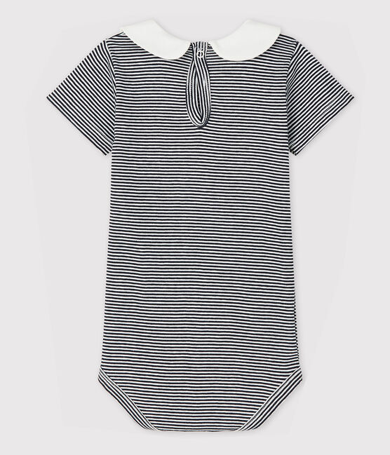 Katoenen romper voor babymeisjes met Peter Pan-kraag blauw SMOKING/wit MARSHMALLOW