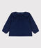 Babybloesje met lange mouwen van extra dun velours BLEU FONCE