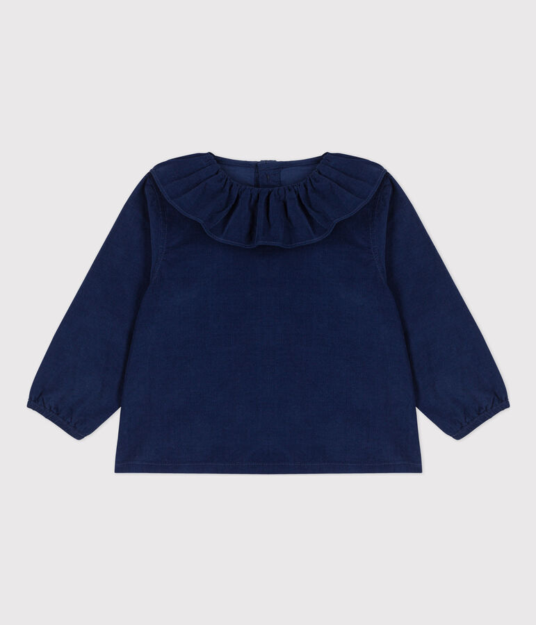 Blouse manches longues b&eacute;b&eacute; en velours extra fin bleu