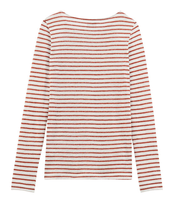 Tee-shirt manches longues femme en lin blanc MARSHMALLOW/rose COPPER CN