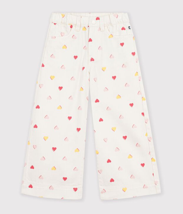 Katoenen kinderbroek met wijde pijpen ecru/multicouleur