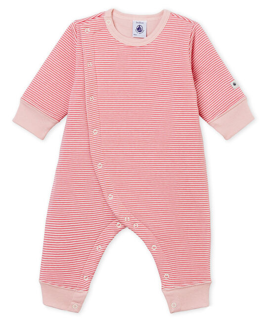 Dors bien sans pieds bébé garçon en tubique rose CHEEK/blanc MARSHMALLOW