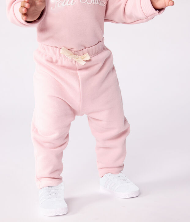 Pantalon b&eacute;b&eacute; en coton uni rose clair