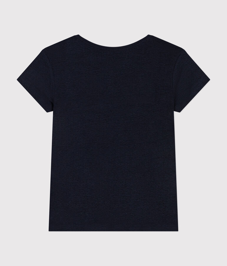 LE Droit, linnen T-shirt voor dames met ronde hals blauw SMOKING