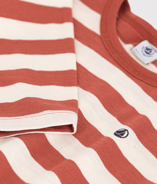 Tee-shirt manches longues en coton enfant gar&ccedil;on marron/&eacute;cru