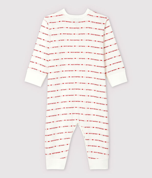 Petit Bateau Je T'aime babypyjama zonder voetjes van jacquard wit/rood