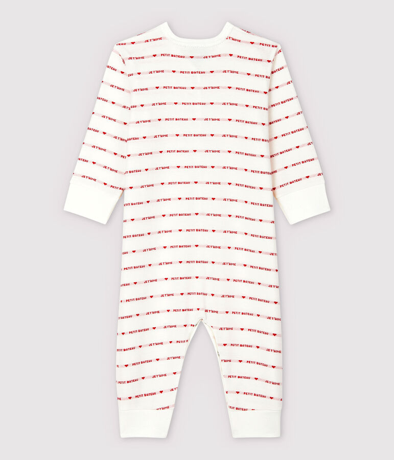 Petit Bateau Je T'aime babypyjama zonder voetjes van jacquard wit MARSHMALLOW/rood TERKUIT