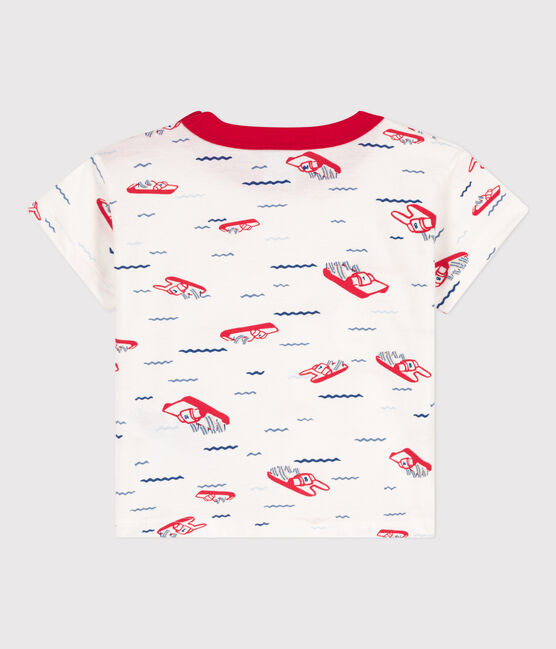 Baby-T-shirt met korte mouwen en print in jerseystof voor baby's wit MARSHMALLOW/wit MULTICO
