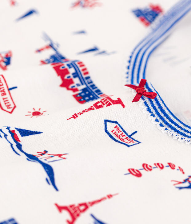 Korte katoenen meisjespyjama met 'Parijs'-print wit/multicouleur