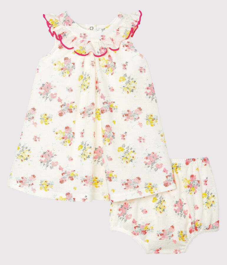 Robe et bloomer b&eacute;b&eacute; fille imprim&eacute;s blanc MARSHMALLOW/blanc MULTICO