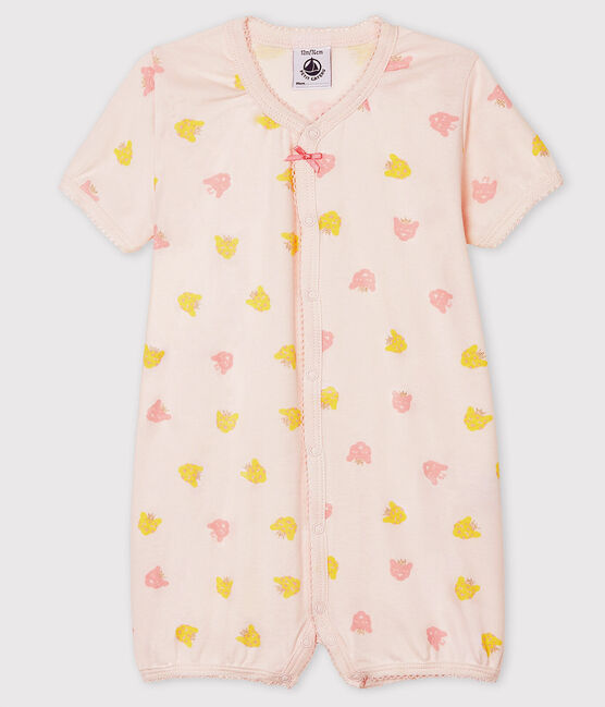 Combicourt bébé fille en côte rose FLEUR/blanc MULTICO