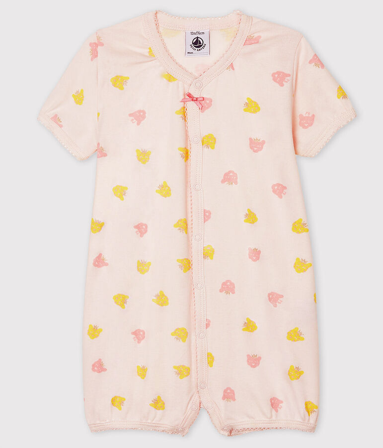 Kort babypakje voor meisjes met zijopening roze FLEUR/wit MULTICO