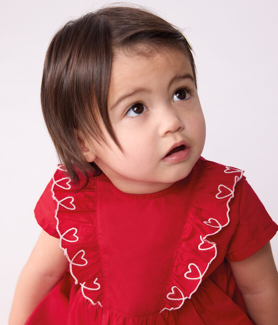 Effen katoenen babyjurkje met korte mouwen met bloomer rood TERKUIT