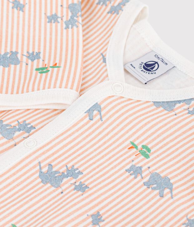Katoenen babypyjama zonder voetjes met olifantenprint wit/multicouleur