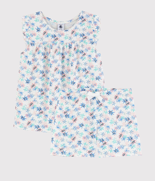 Pyjacourt met anemonenprint voor meisjes, van fijn katoen wit/multicouleur