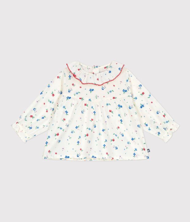 Katoenen babybloesje met lange mouwen en bloemenprint wit/multicouleur