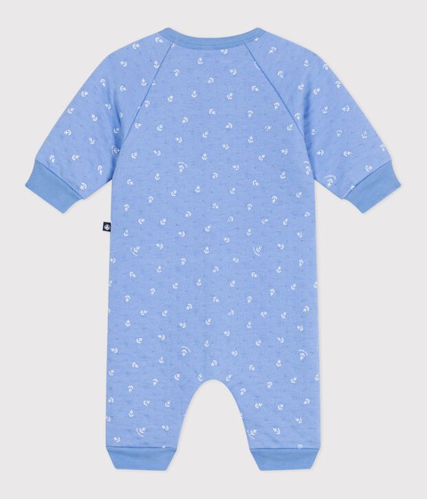 Combinaison b&eacute;b&eacute; en coton, imprim&eacute; petites ancres bleu/blanc