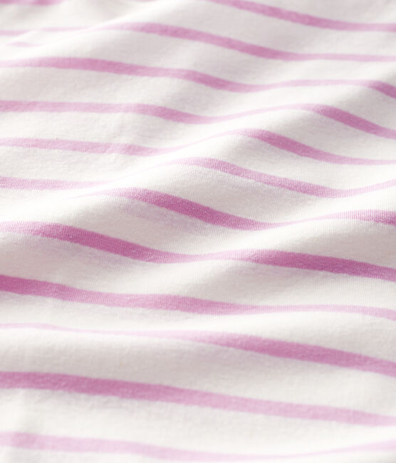 Gestreept dames-T-shirt van katoen/linnen wit MARSHMALLOW/roze BOHEME