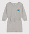 Meisjesjurk met lange mouwen en geborstelde fleeceprint grijs CHATON CHINE
