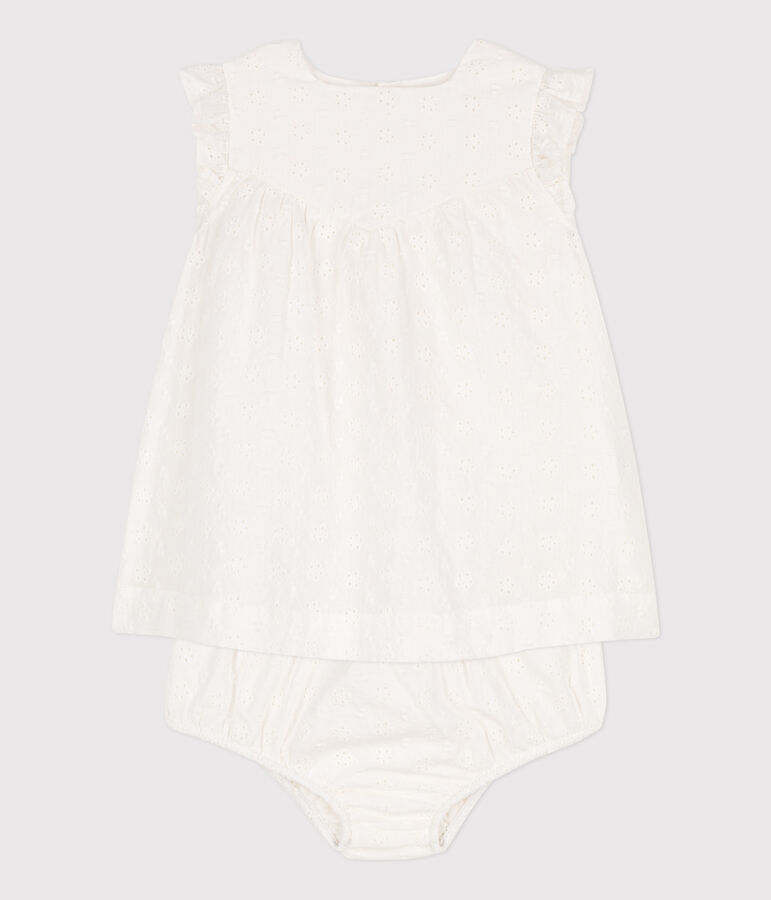 Robe b&eacute;b&eacute; avec bloomer en broderie anglaise blanc