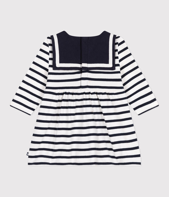 Robe marinière bébé en coton épais manches longues blanc MARSHMALLOW/bleu SMOKING