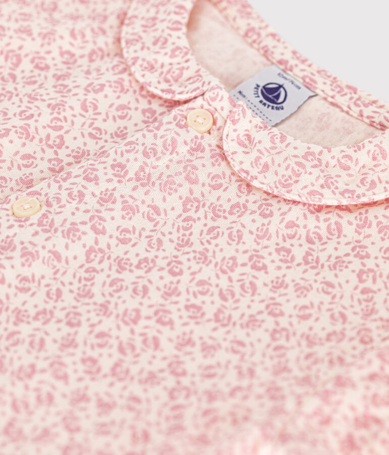Korte playsuit uit katoenen gaas voor baby's ecru/roze