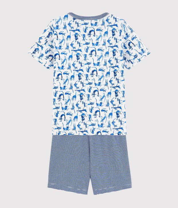 Katoenen pyjacourt met kattenprint voor jongetjes wit/multicouleur