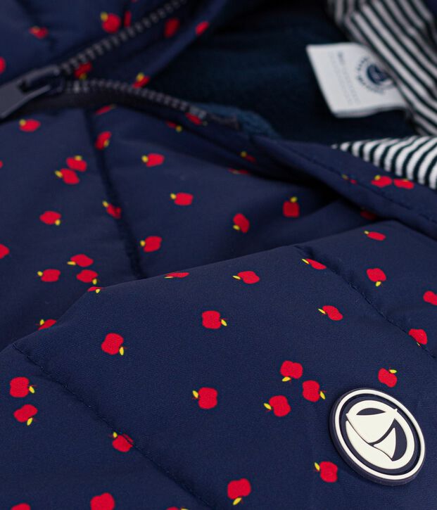 Donsjack met print voor baby's blauw/ecru