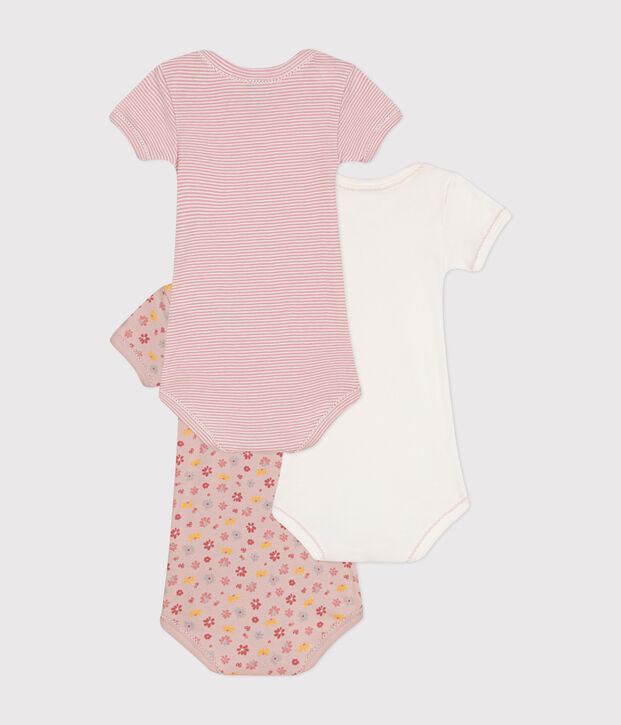 Lot de 3 bodies manches courtes fleurs en coton b&eacute;b&eacute; multicouleur