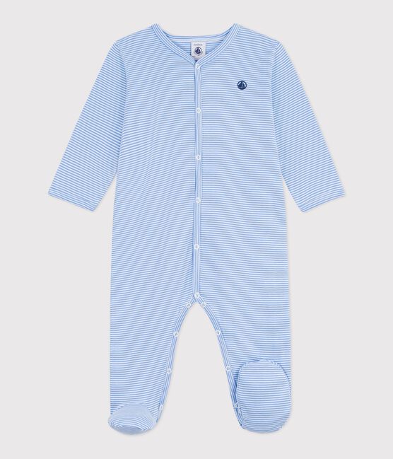 Pyjama bébé en coton imprimé à rayures bleu EDNA/blanc MARSHMALLOW