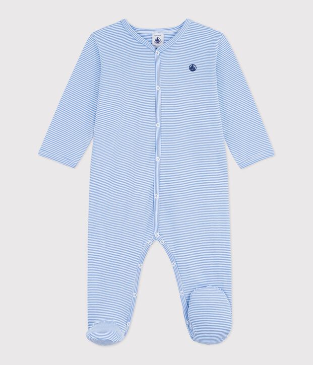Pyjama b&eacute;b&eacute; en coton imprim&eacute; &agrave; rayures bleu/blanc