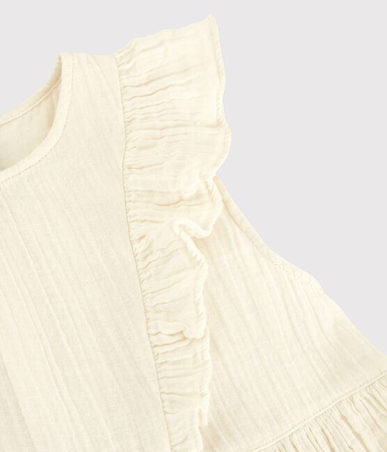 Jurk in biokatoenen gaas en jersey voor meisjes wit MARSHMALLOW