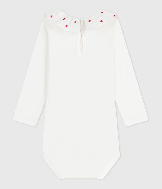 Body bébé en coton à col brodé, uni blanc MARSHMALLOW