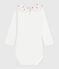 Body bébé en coton à col brodé, uni blanc MARSHMALLOW